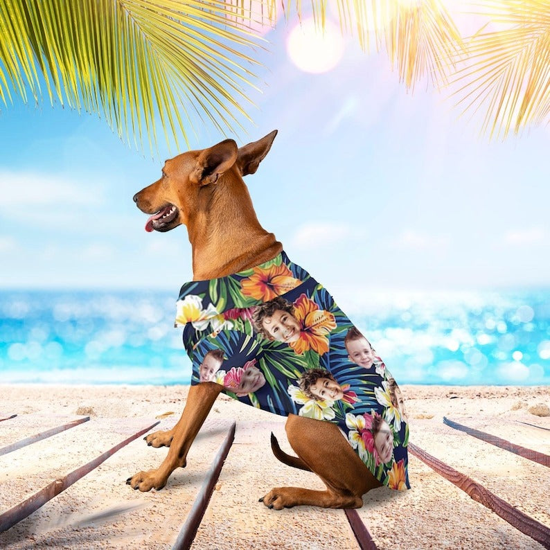 Personalized Photo Hawaiian Shirt For Pet, Cat Dog Hawaiian Shirt, Custom Photo Shirt, Cat Summer Shirt, Summer Pet Shirt, Tropical Pattern Shirt For Pet
