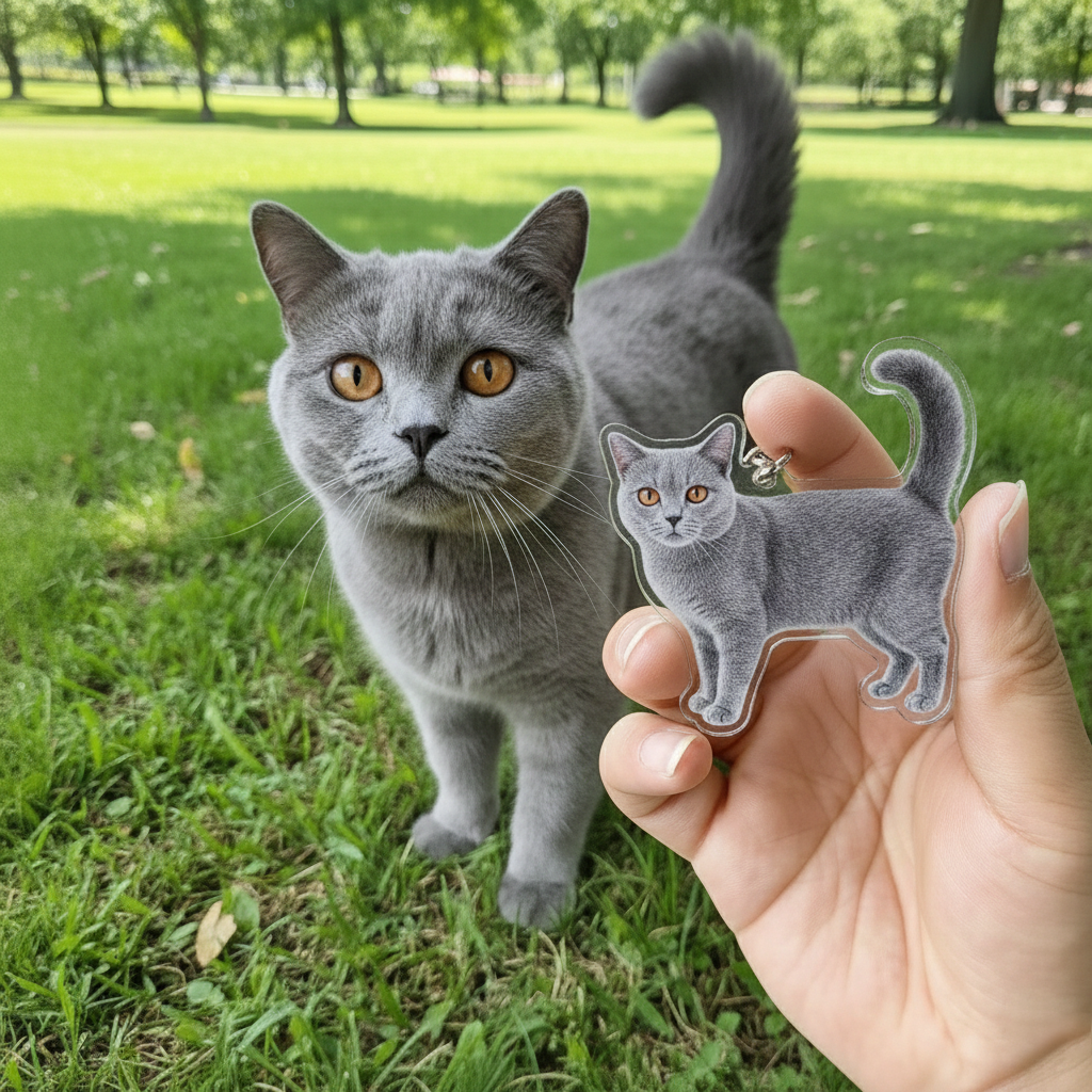 British Shorthair Photo Keychain - Personalized Acrylic Cat Keychain Cut To Shape - Gift For Cat Lovers