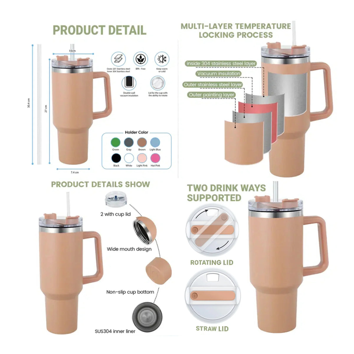 Cute Dachshund Sweater Pattern 40 oz Tumbler With Handle - Wiener Dog Insulated Cup - Gift For Dog Lovers