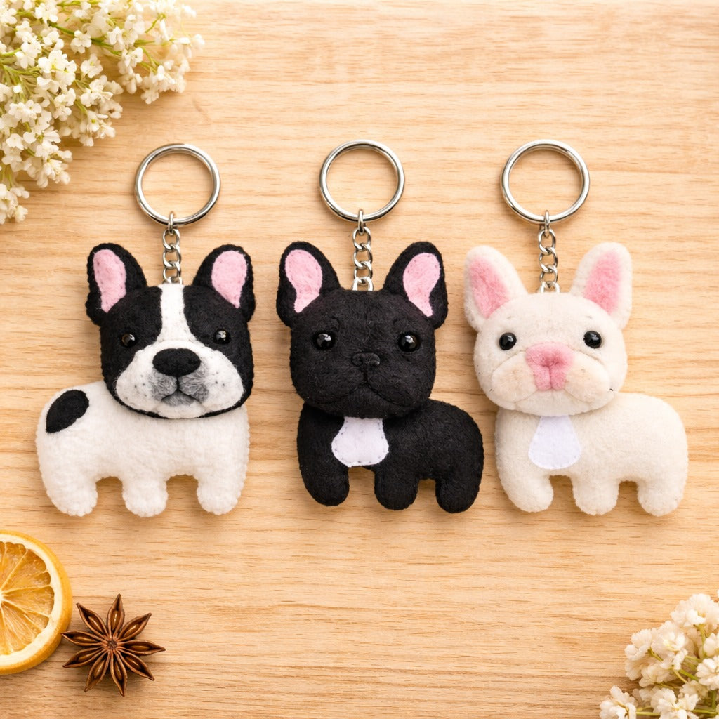 Custom French Bulldog Felt Keychain, Personalized Felt Pet Keychain With Name, Embroidered Name With Keychain, Pet Lover Keychain