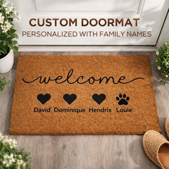 Personalized Pet Doormat, Custom Family Name Mat, Natural Coir Fibe, Dog Cat Doormat, Custom Pet Decor, Home Decor