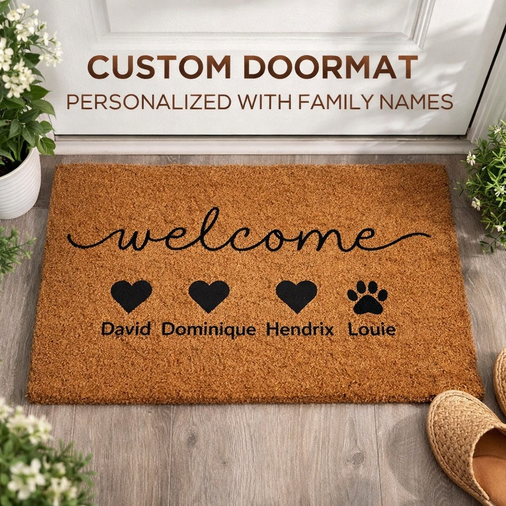 Personalized Pet Doormat, Custom Family Name Mat, Natural Coir Fibe, Dog Cat Doormat, Custom Pet Decor, Home Decor