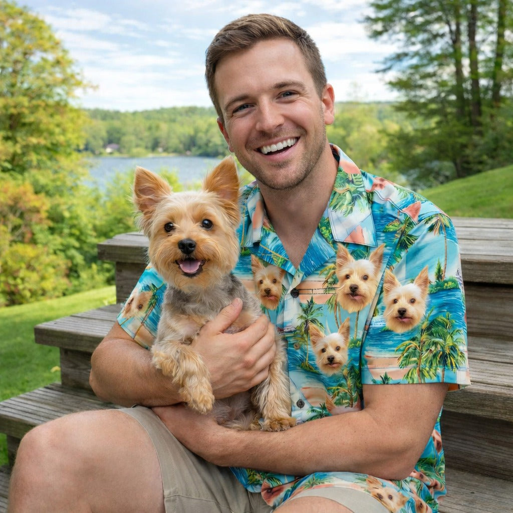 Personalized Photo Hawaiian Shirt, Custom Dog Cat Face Holiday Tropical Pattern Shirt, Beach Shirt, Hawaiian Shirt, Summer Shirt, Funny Pet Shirt