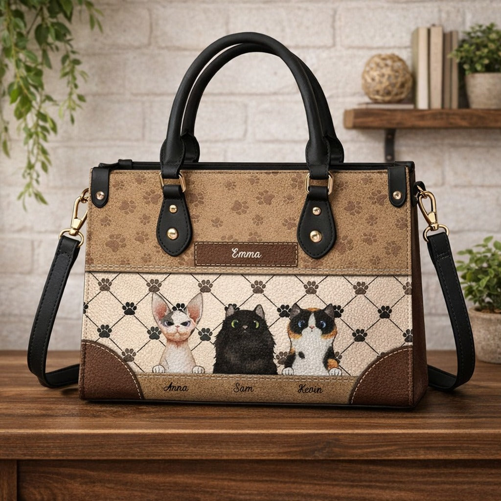 Personalized Cat Portrait Leather Handbag, Pet Portrait Wallet/Shoulder Bag, Custom Pet Bag, Retro Handbag, Dog Mom Bag Gift