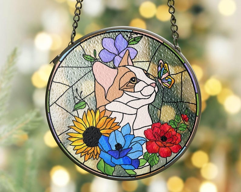 Personalized Pet Portrait Stained Glass Suncatcher, Custom Dog Cat Portrait from Photo, Pet Keepsake, Pet Loss Gift, Memorial For Pet