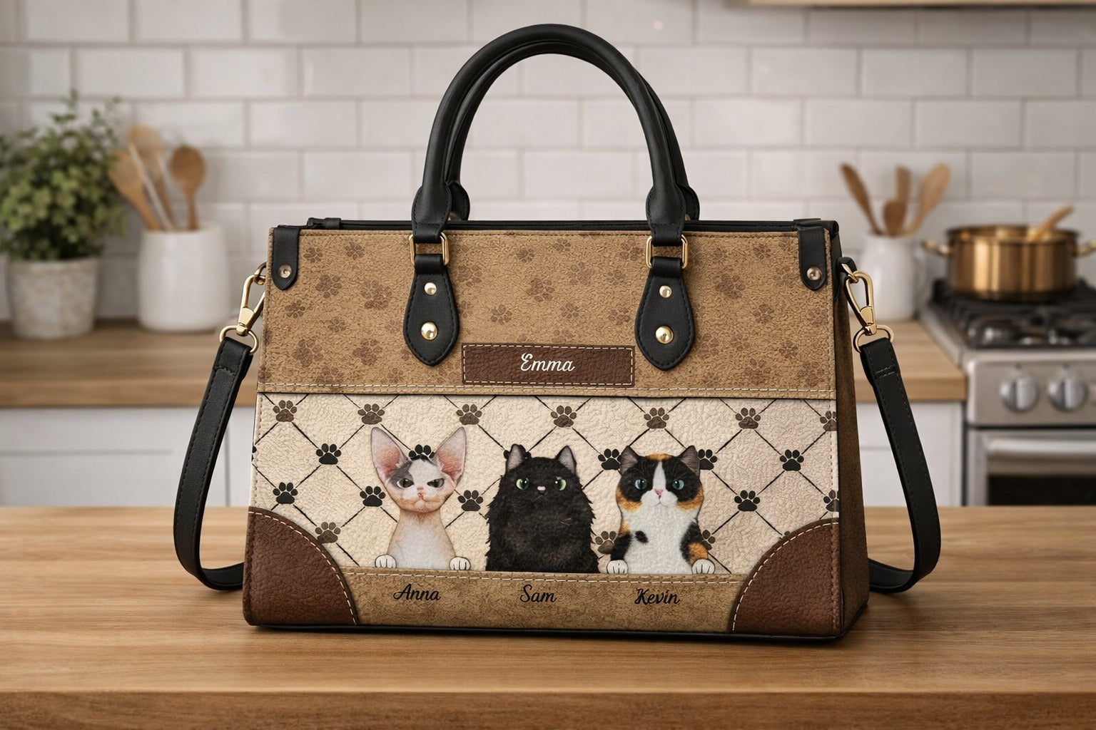 Personalized Cat Portrait Leather Handbag, Pet Portrait Wallet/Shoulder Bag, Custom Pet Bag, Retro Handbag, Dog Mom Bag Gift
