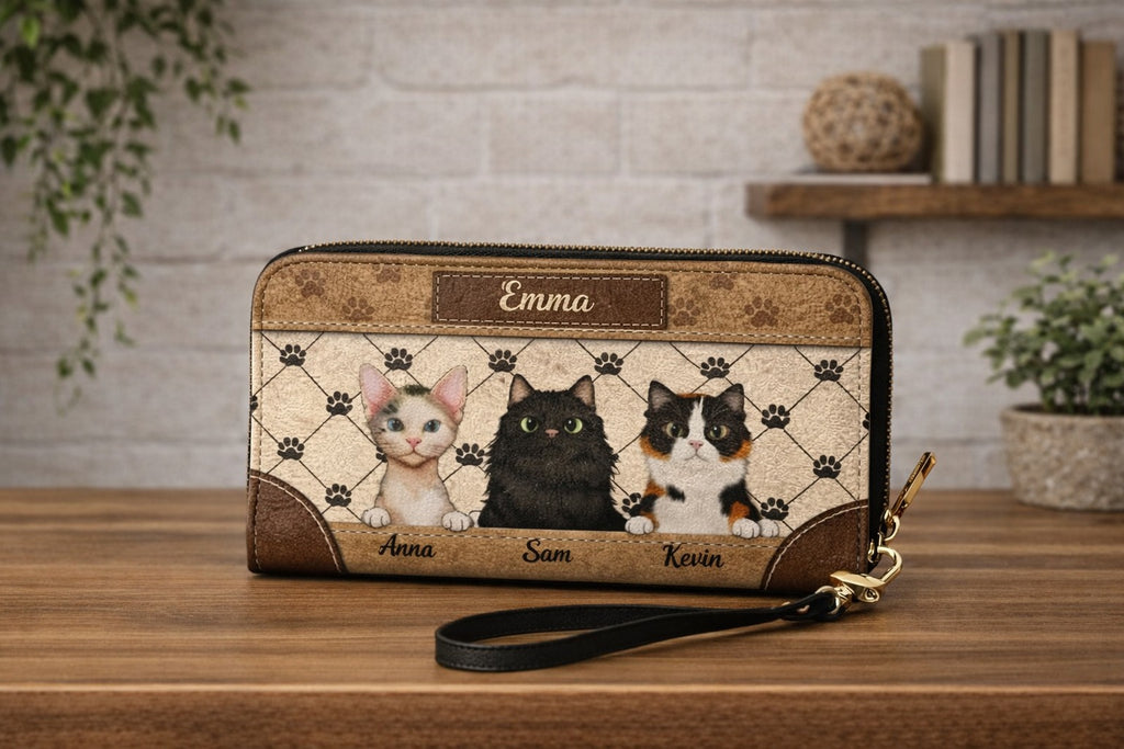 Personalized Cat Portrait Leather Handbag, Pet Portrait Wallet/Shoulder Bag, Custom Pet Bag, Retro Handbag, Dog Mom Bag Gift