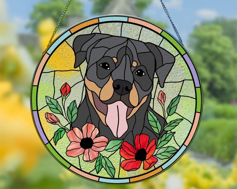 Personalized Pet Portrait Stained Glass Suncatcher, Custom Dog Cat Portrait from Photo, Pet Keepsake, Pet Loss Gift, Memorial For Pet