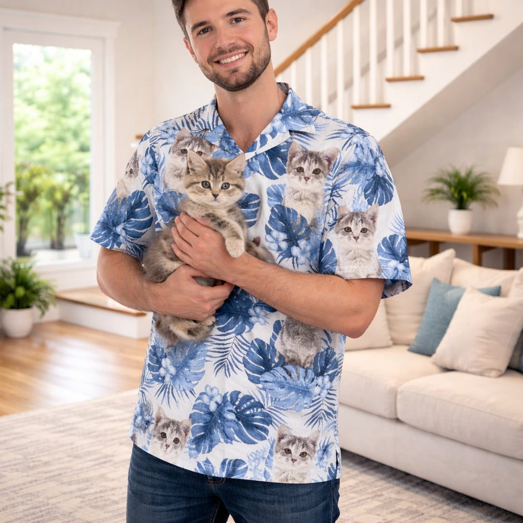 Personalized Photo Hawaiian Shirt, Custom Dog Cat Face Holiday Tropical Pattern Shirt, Beach Shirt, Hawaiian Shirt, Summer Shirt, Funny Pet Shirt