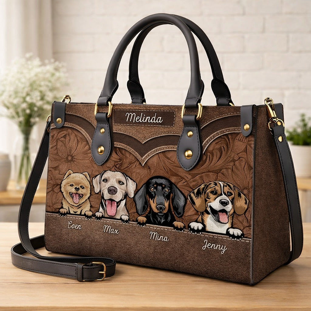 Personalized Dog Portrait Leather Handbag, Pet Portrait Wallet/Shoulder Bag, Custom Pet Bag, Retro Handbag, Dog Mom Bag Gift