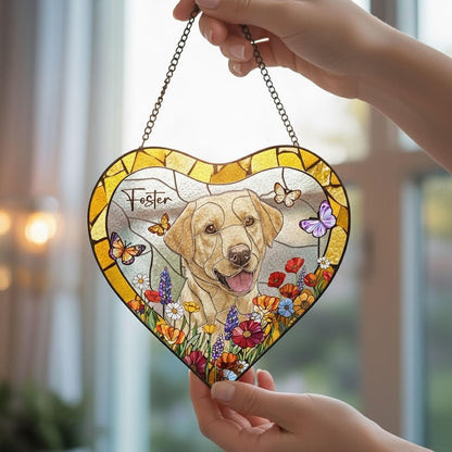 Custom Pet Portrait Heart Stained Glass Suncatcher, Pet Lost Gift, Custom Dog Cat Portrait from Photo, Sympathy Gifts