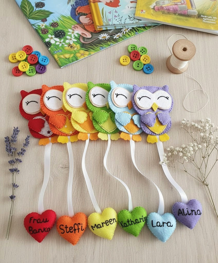 Owl With Heart Felt Bookmark, Custom Owl Bookmark, Embroidered Animal Bookmark, Handmade 3D Felt Gift, Pet Lover Gift