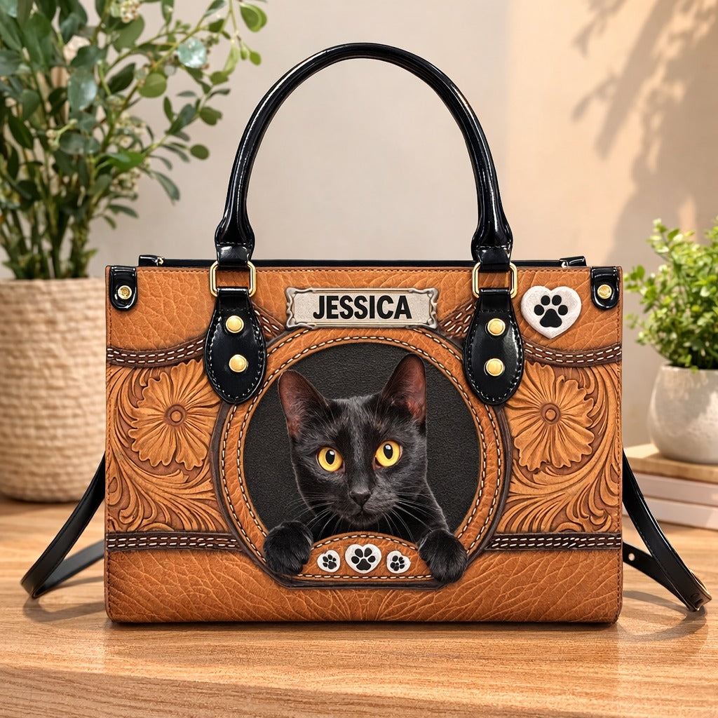 Personalized Cat/Dog Photo Leather Handbag, Custom Pet Wallet/Shoulder Bag, Custom Pet Bag, Retro Handbag, Dog Mom Bag Gift