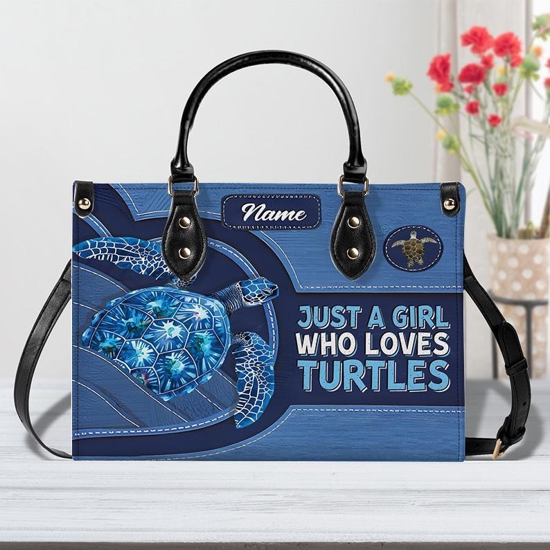 Blue Turtle Leather Handbag, Vintage Turtle Wallet/Shoulder Bag, Custom Turtle Bag, Retro Handbag, Sea Animal Lover Bag
