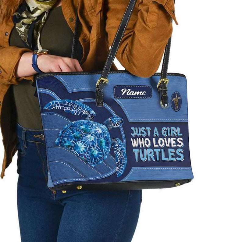 Blue Turtle Leather Handbag, Vintage Turtle Wallet/Shoulder Bag, Custom Turtle Bag, Retro Handbag, Sea Animal Lover Bag