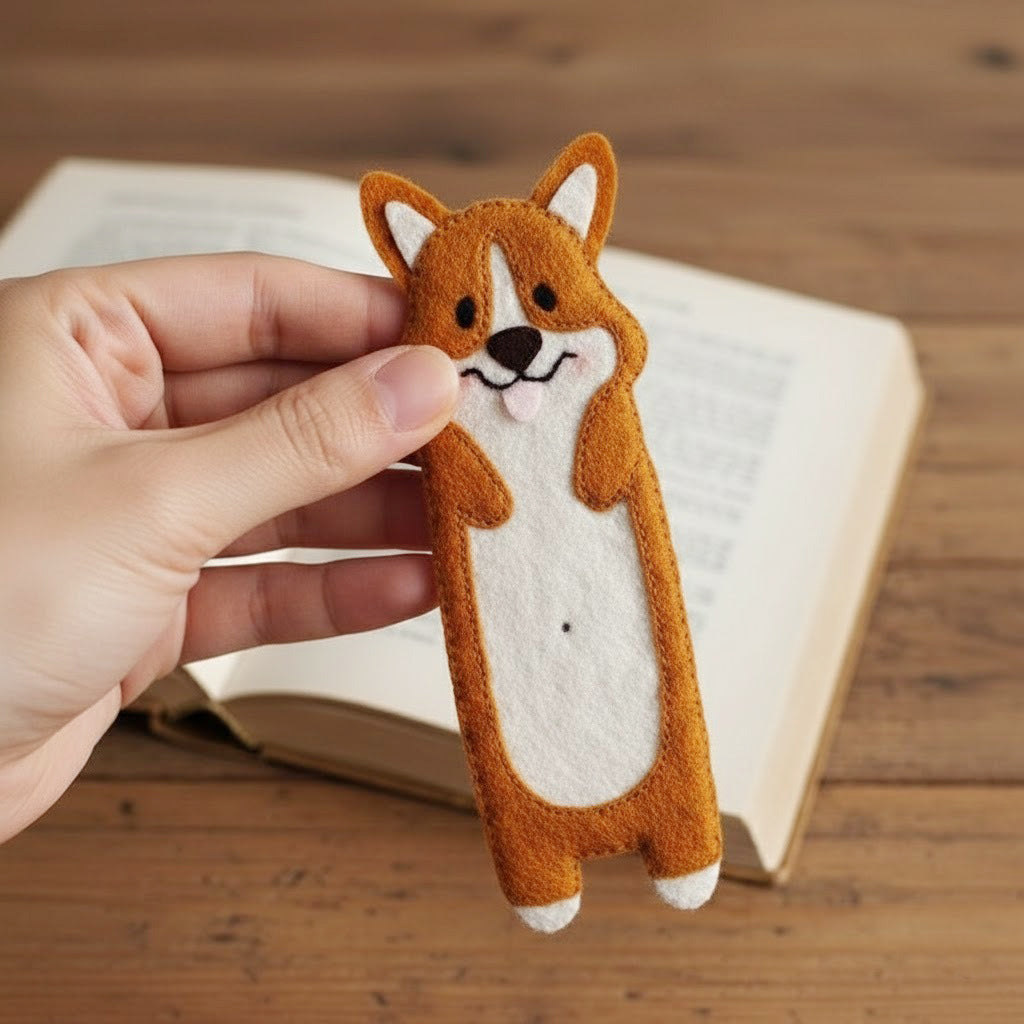 Corgi Dog Felt Bookmark, Custom Dog Fabric, Embroidered Pet Bookmark, Handmade 3D Felt Gift, Pet Lover Gift