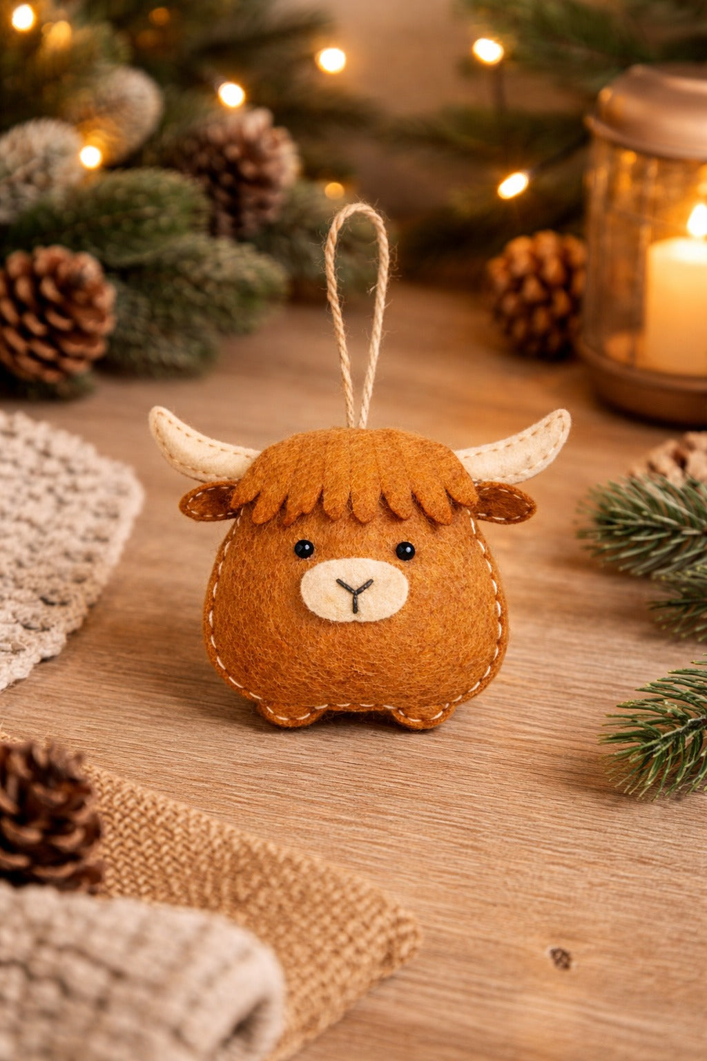 Handmade Felt Highland Cow Ornament, Funny Animal Fabric Ornament Gift, Custom Name Animal Ornament, Hanging Decor, Holiday Ornament