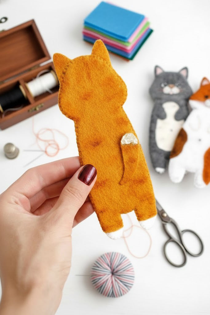 Cute Cats Felt Bookmark, Custom Cat Fabric, Embroidered Pet Bookmark, Handmade 3D Felt Gift, Pet Lover Gift