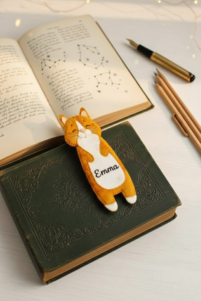 Cute Cats Felt Bookmark, Custom Cat Fabric, Embroidered Pet Bookmark, Handmade 3D Felt Gift, Pet Lover Gift