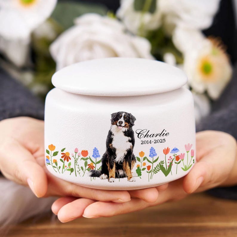 Custom Pet Portrait Ceramic Urn Box for Ashes, Pet Memorial Gifts, Personalized Pet Urn, Loss Of Pet Gifts, Dog Cat Owner Sympathy Gifts