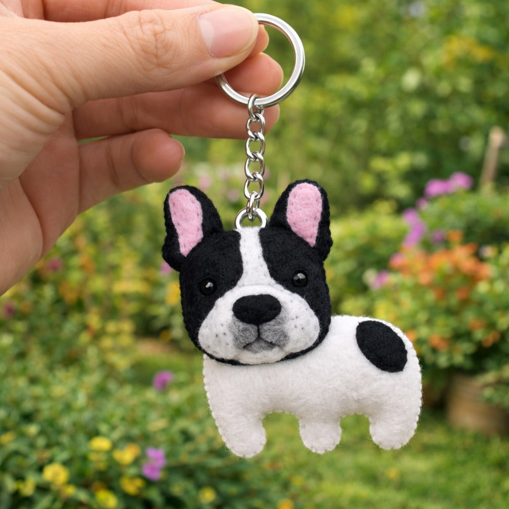 Custom French Bulldog Felt Keychain, Personalized Felt Pet Keychain With Name, Embroidered Name With Keychain, Pet Lover Keychain
