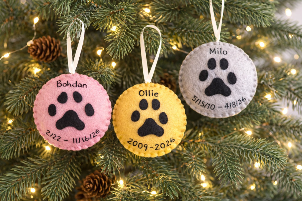 Pet Paw Memorial Ornament, Pet Felt Ornament, Custom Pet Ornament, Embroidered Ornament, Loss Keepsake For Pet, Pet Lover Gift