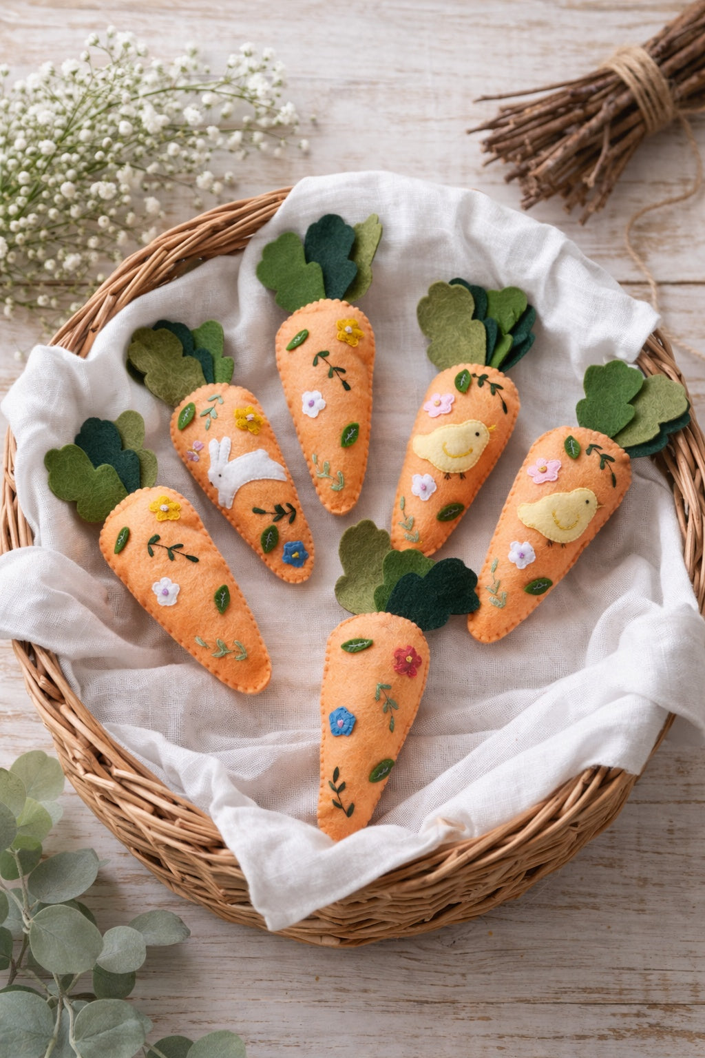 Handmade Felt Bunny/Chicken Carrot Ornaments, Bunny Felt Ornament, Handmade Ornament Decor, Baby Kid Felt Toys