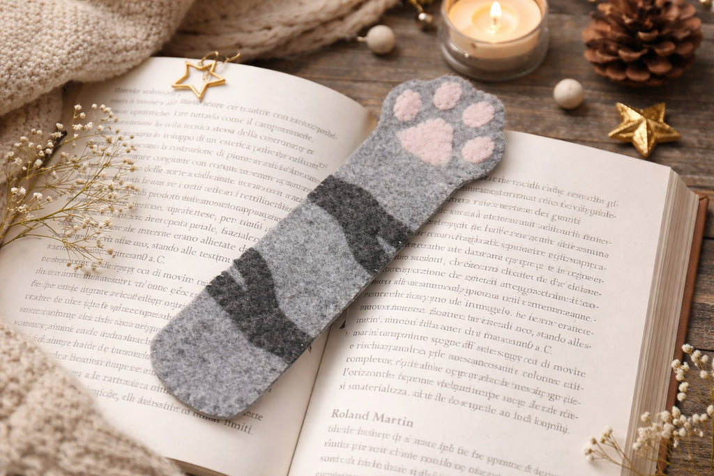 Cat Paws Felt Bookmark, Custom Cat Paw Fabric, Embroidered Name Bookmark, Handmade 3D Felt Gift, Pet Lover Gift,