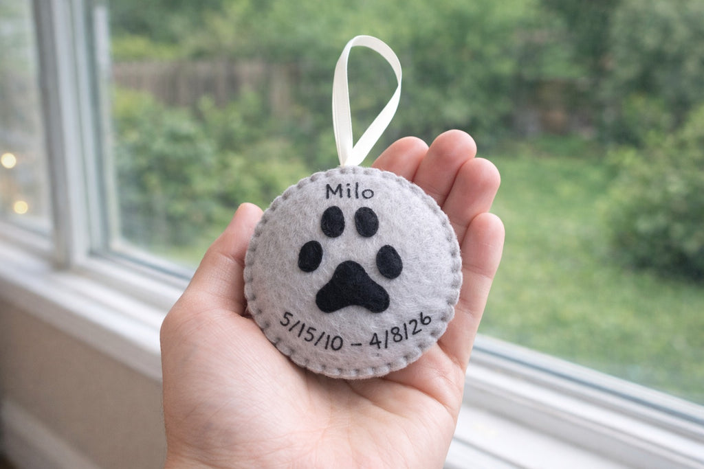 Pet Paw Memorial Ornament, Pet Felt Ornament, Custom Pet Ornament, Embroidered Ornament, Loss Keepsake For Pet, Pet Lover Gift