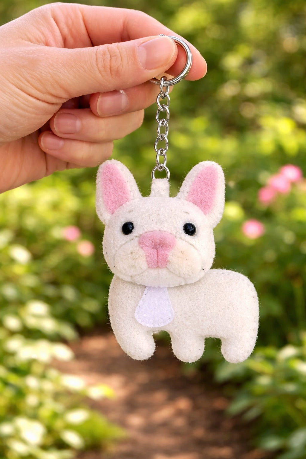 Custom French Bulldog Felt Keychain, Personalized Felt Pet Keychain With Name, Embroidered Name With Keychain, Pet Lover Keychain