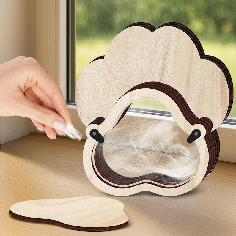 Custom Wooden Pet Fur Keepsake Box Picture Frame, Pet Paw Memorial Box, Pet Ashes Teeth Hair Box Pet Lover Sculpture Paw Print Memorial
