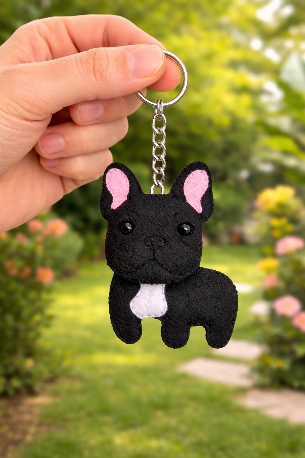 Custom French Bulldog Felt Keychain, Personalized Felt Pet Keychain With Name, Embroidered Name With Keychain, Pet Lover Keychain