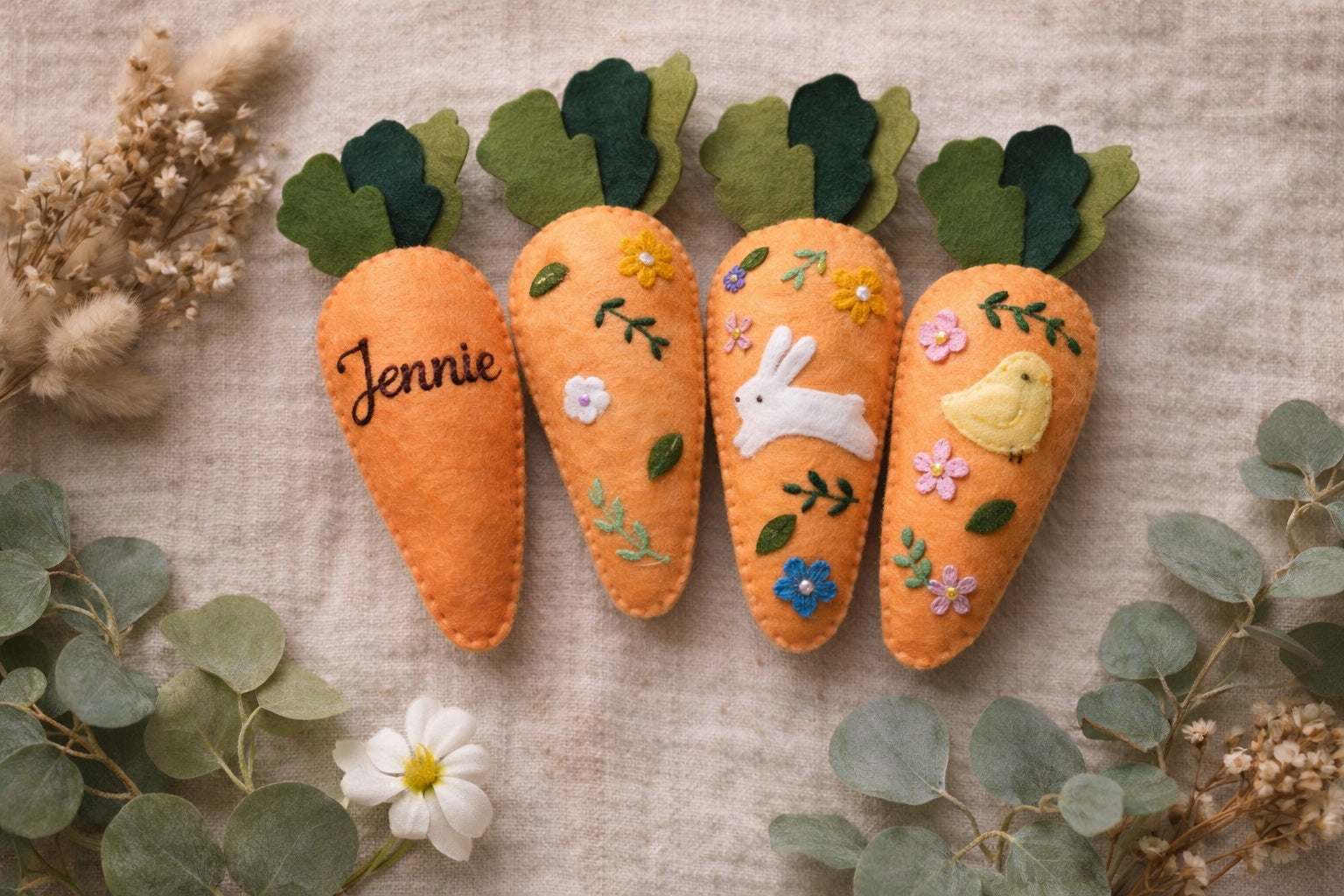 Handmade Felt Bunny/Chicken Carrot Ornaments, Bunny Felt Ornament, Handmade Ornament Decor, Baby Kid Felt Toys