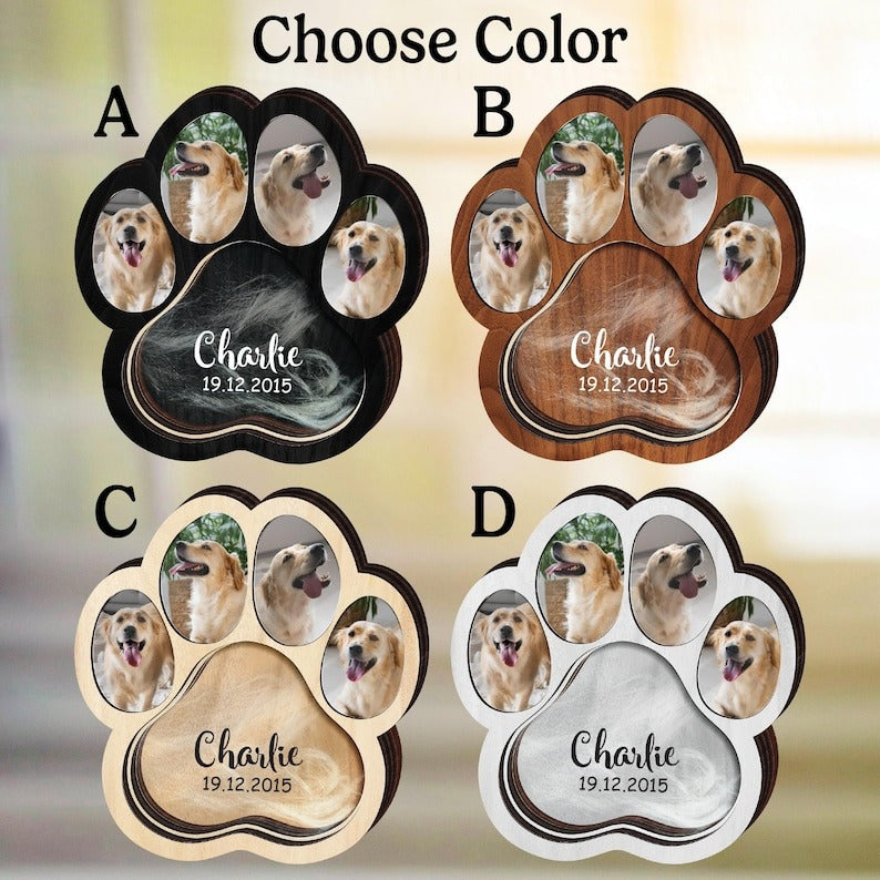 Custom Wooden Pet Fur Keepsake Box Picture Frame, Pet Paw Memorial Box, Pet Ashes Teeth Hair Box Pet Lover Sculpture Paw Print Memorial