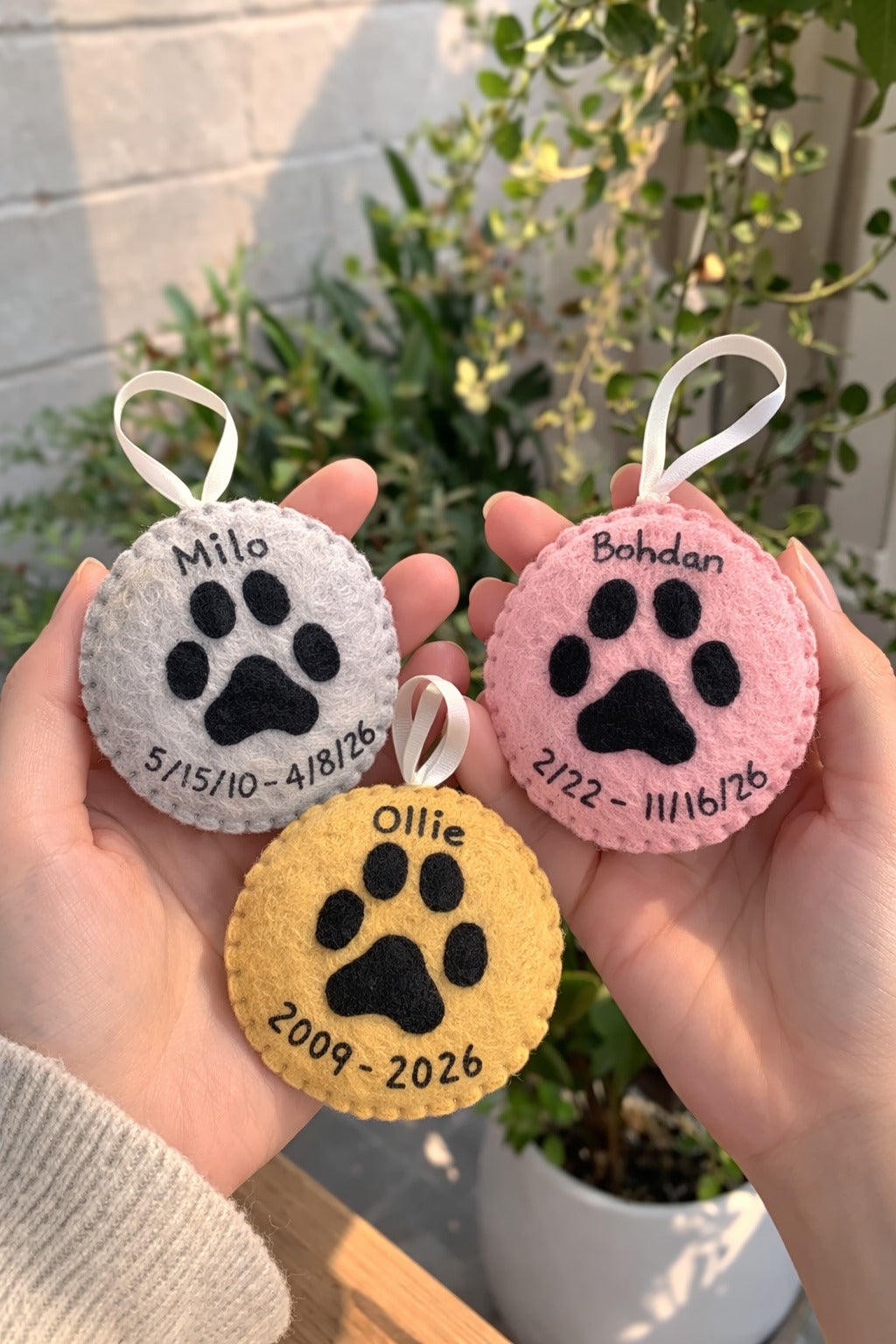 Pet Paw Memorial Ornament, Pet Felt Ornament, Custom Pet Ornament, Embroidered Ornament, Loss Keepsake For Pet, Pet Lover Gift