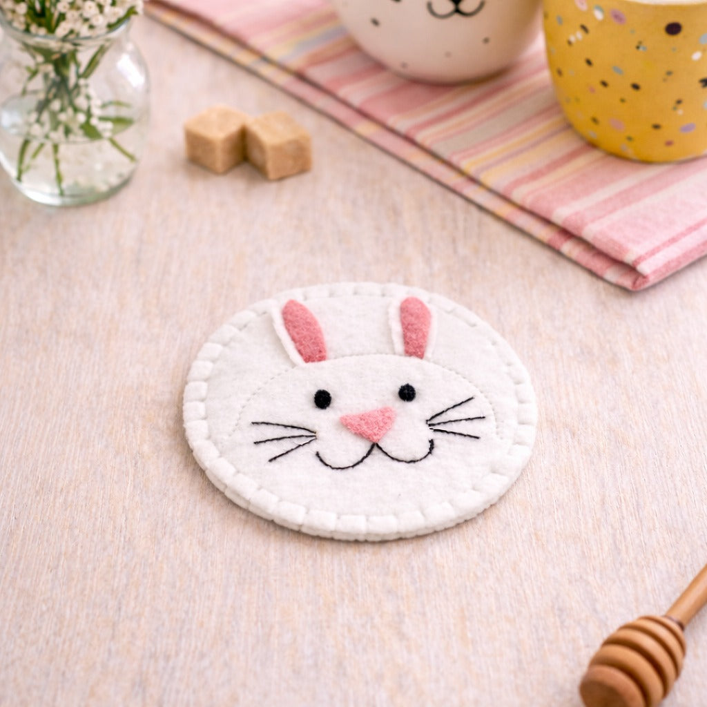 Handmade Felt Animal Coasters, Cute Cat Bunny Dog Drink Coaster Set, Kawaii Mug Mat, Handmade Table Protector, Gift for Animal Lovers