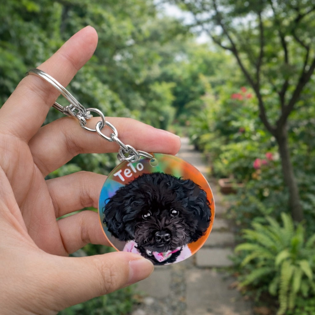 Hand-painted Neon Color - Pet Keychain, Custom Pet Portrait, Pet Gift, Art Keychain, Dog Cat Pet Keychain