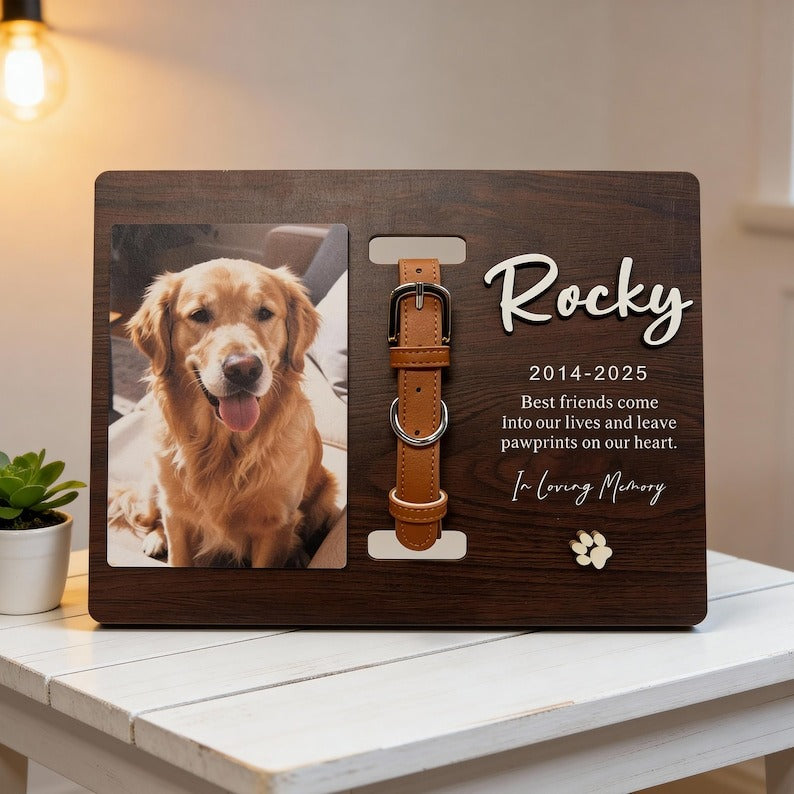 Memorial Pet Collar Sign, Wooden Pet Sign, Dog Memorial Gifts, Custom Dog Memorial Wood Frame With Collar Holder, Pet Sympathy Gift