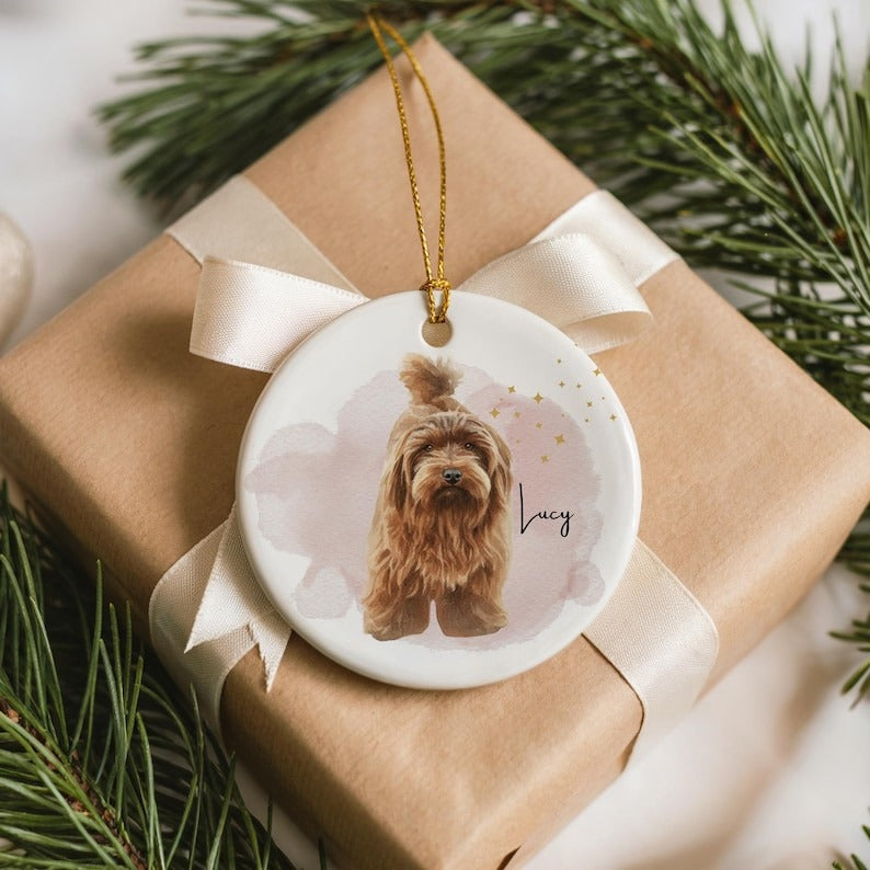 Custom Pet Portrait Ornament, Watercolor Dog or Cat Ceramic Ornament, Personalized Pet Memorial Keepsake Cat Gift, Personalized Christmas Gift