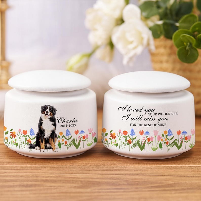 Custom Pet Portrait Ceramic Urn Box for Ashes, Pet Memorial Gifts, Personalized Pet Urn, Loss Of Pet Gifts, Dog Cat Owner Sympathy Gifts