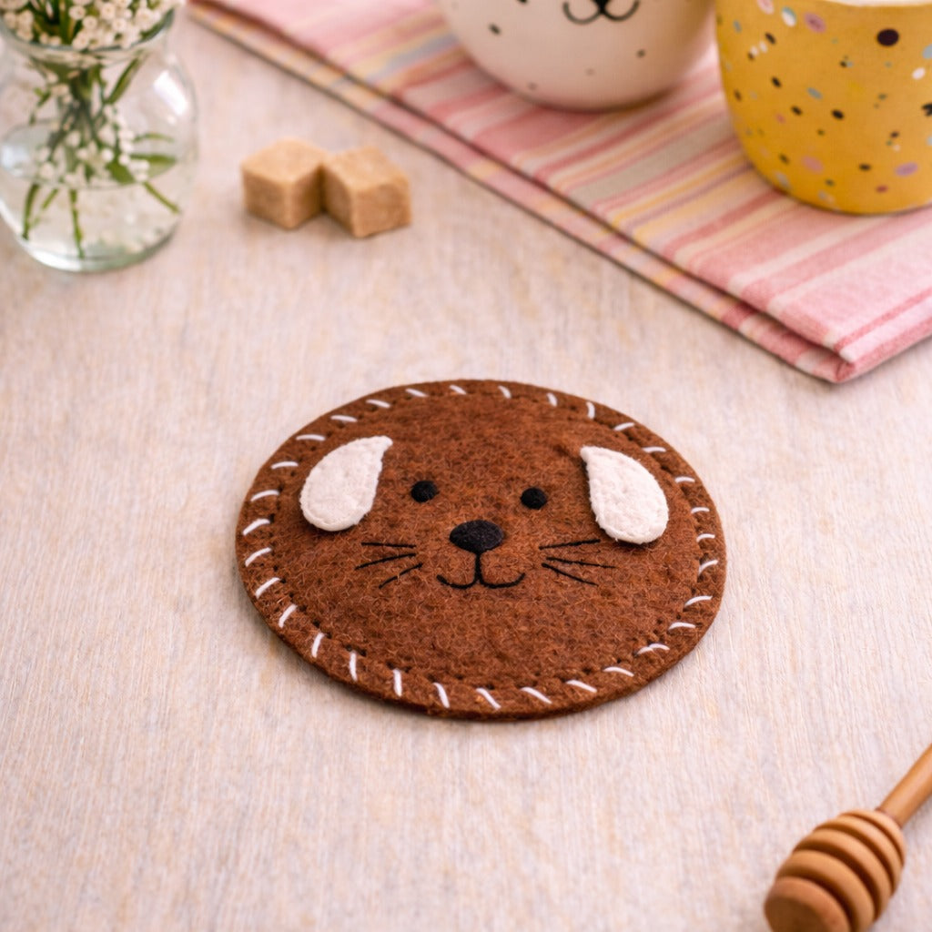 Handmade Felt Animal Coasters, Cute Cat Bunny Dog Drink Coaster Set, Kawaii Mug Mat, Handmade Table Protector, Gift for Animal Lovers