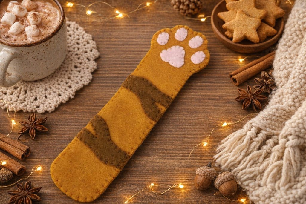Cat Paws Felt Bookmark, Custom Cat Paw Fabric, Embroidered Name Bookmark, Handmade 3D Felt Gift, Pet Lover Gift,