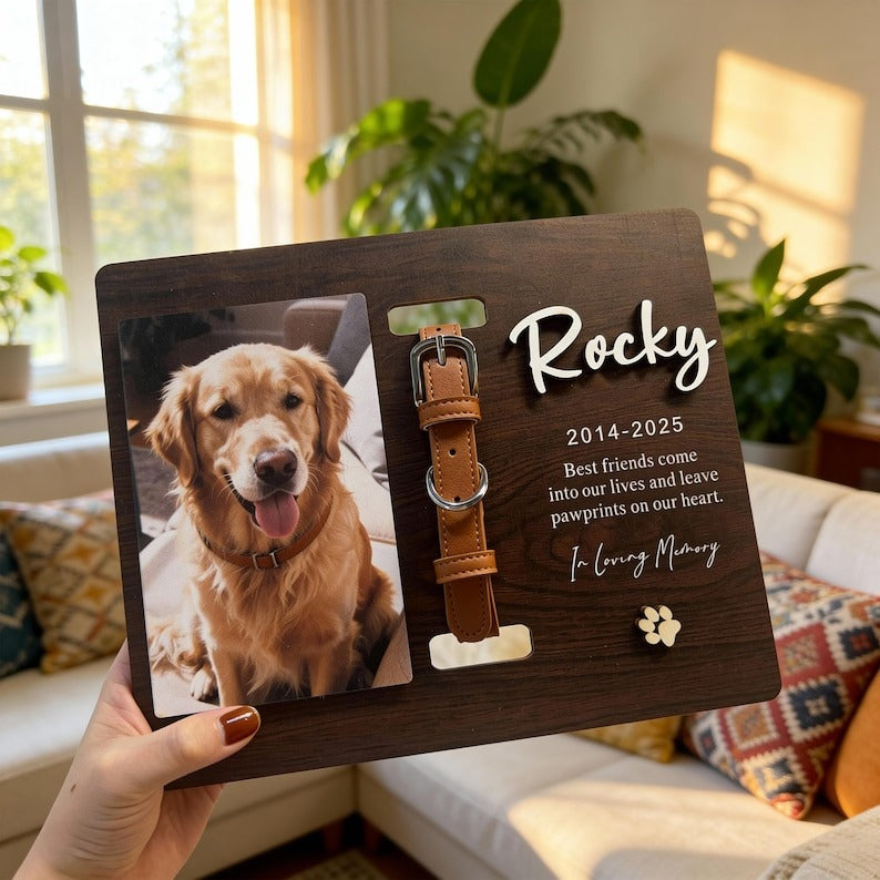 Memorial Pet Collar Sign, Wooden Pet Sign, Dog Memorial Gifts, Custom Dog Memorial Wood Frame With Collar Holder, Pet Sympathy Gift