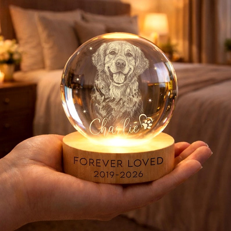 Personalized Pet Memorial Night Light, Pet Portrait Crystal Ball Night Light, Photo Crystal Light, Pet Loss, Pet Memorial Gift for Dog/Cat