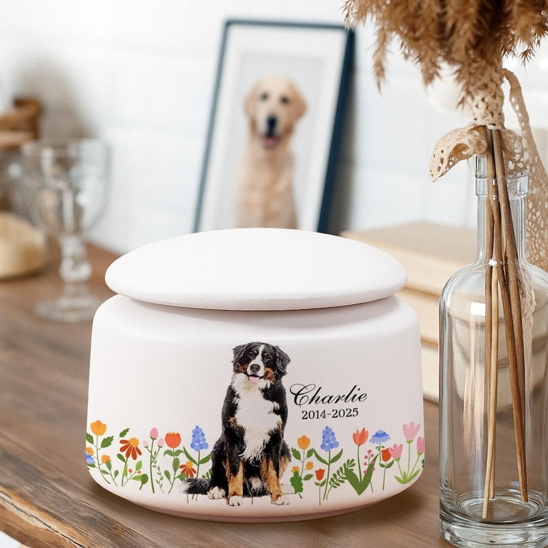 Custom Pet Portrait Ceramic Urn Box for Ashes, Pet Memorial Gifts, Personalized Pet Urn, Loss Of Pet Gifts, Dog Cat Owner Sympathy Gifts