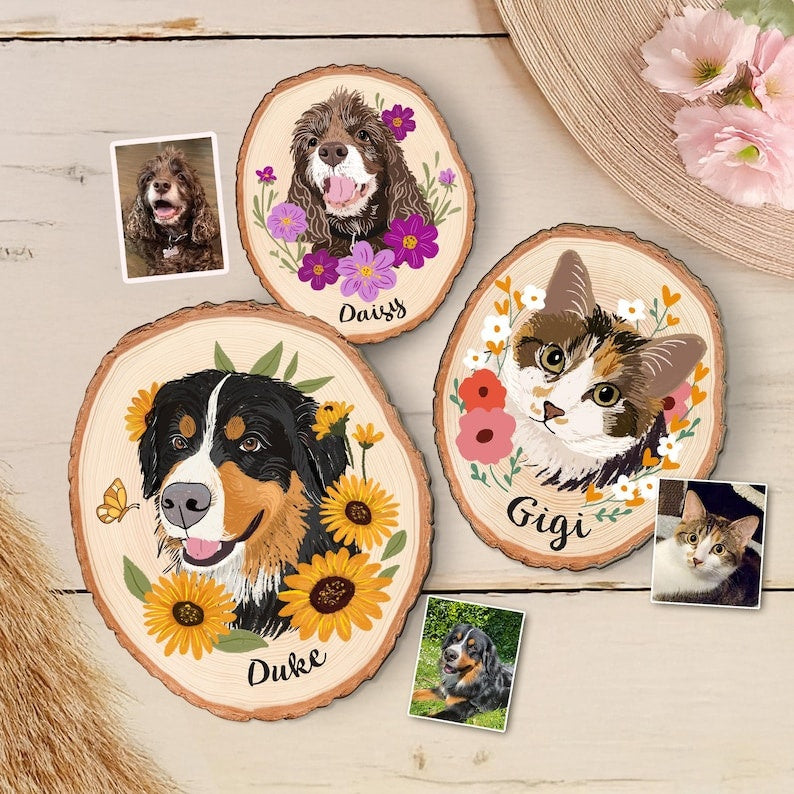 Custom Cat Portrait Wooden Hanging, Custom Pet Portrait Using Pet Photo, Cat Memorial Gift, Pet Portrait Wall Art, Pet Loss Sympathy Gift