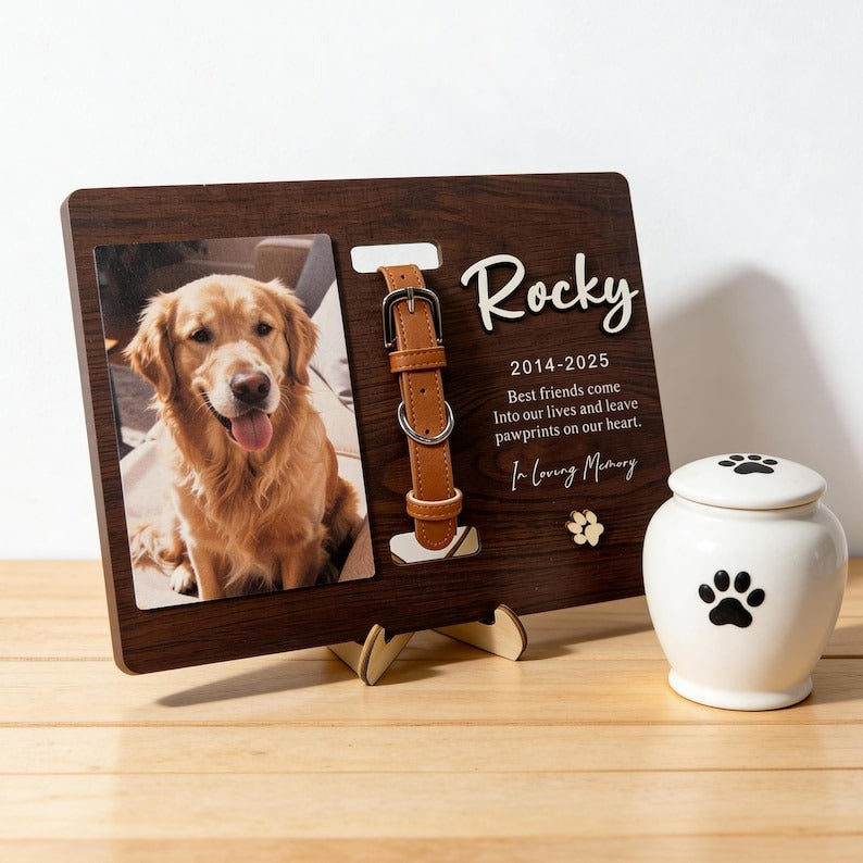 Memorial Pet Collar Sign, Wooden Pet Sign, Dog Memorial Gifts, Custom Dog Memorial Wood Frame With Collar Holder, Pet Sympathy Gift