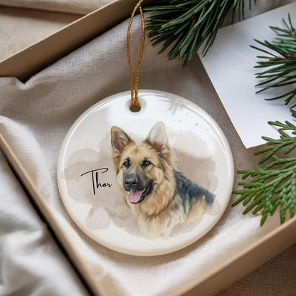 Custom Pet Portrait Ornament, Watercolor Dog or Cat Ceramic Ornament, Personalized Pet Memorial Keepsake Cat Gift, Personalized Christmas Gift