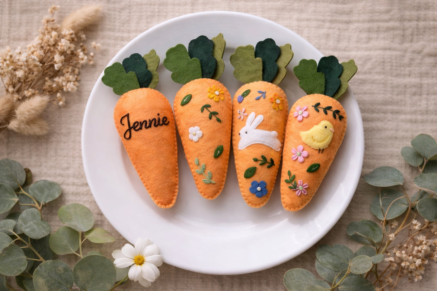 Handmade Felt Bunny/Chicken Carrot Ornaments, Bunny Felt Ornament, Handmade Ornament Decor, Baby Kid Felt Toys