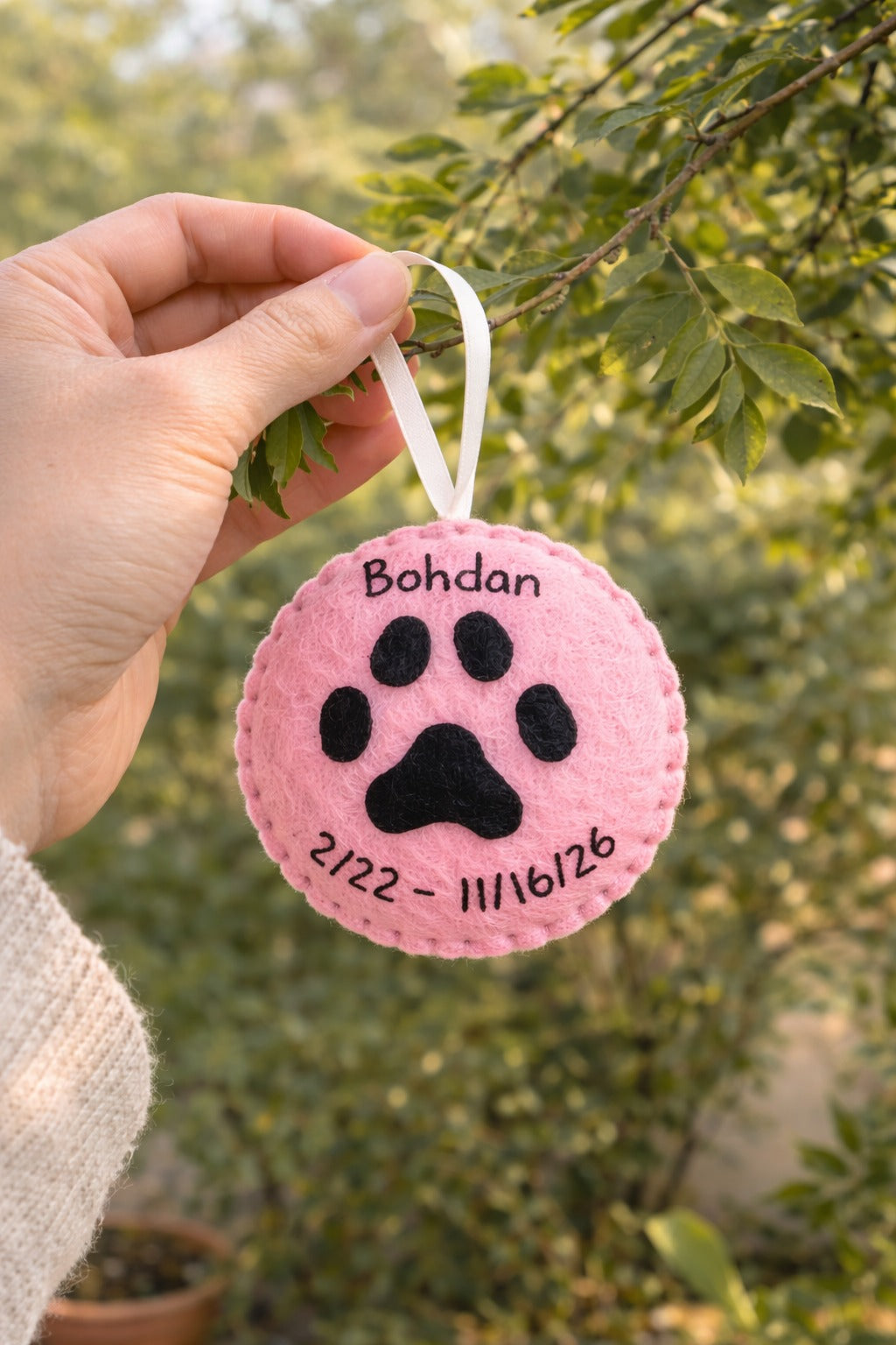 Pet Paw Memorial Ornament, Pet Felt Ornament, Custom Pet Ornament, Embroidered Ornament, Loss Keepsake For Pet, Pet Lover Gift
